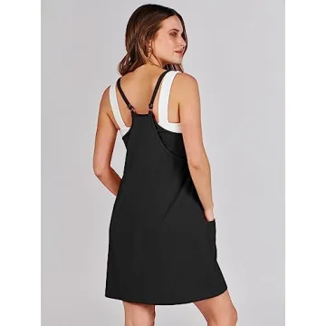 Caracilia Womens Summer Mini Dress 2025 Casual Sleeveless Built in Shapewear Sundress Trendy Short Tennis Athletic Outfits Black Small