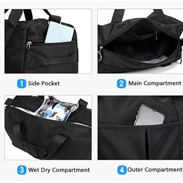 COTEetCI Travel Duffle Bag for Women Sports Tote Gym Bag Nylon Carry On Bag Large Weekender Overnight Bag with Shoes Compartment