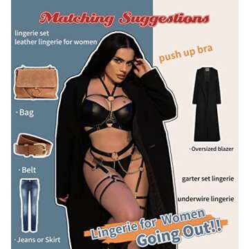 Avidlove Leather Lingerie Set for Women - Sexy Strappy 5 Piece Garter Set with Underwire Push Up Bra...