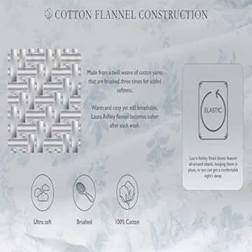 Laura Ashley - King Sheet Set, Cotton Flannel Bedding, Brushed for Extra Softness & Comfort (Vanessa Blue, King)