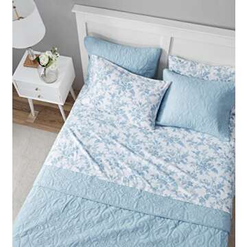 Laura Ashley - King Sheet Set, Cotton Flannel Bedding, Brushed for Extra Softness & Comfort (Vanessa Blue, King)