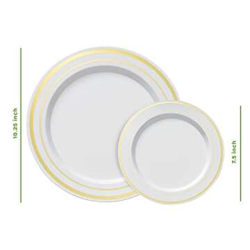 SETUP [60 Piece Combo Gold Trim Plastic Plates - Premium Heavy-Duty 30 Disposable 10.25" Dinner Part...