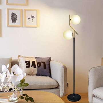 Hsyile Modern Two Glass Orbs Floor Lamp with Brass Finish