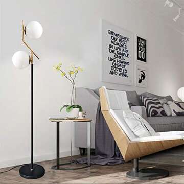 Hsyile Modern Two Glass Orbs Floor Lamp with Brass Finish