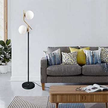 Hsyile Modern Two Glass Orbs Floor Lamp with Brass Finish