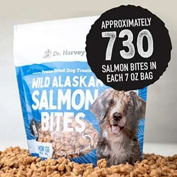 Dr. Harvey's Wild Alaskan Salmon Bites - Freeze Dried Dog Training Treats with Salmon Meat for Dogs - 7 Ounces