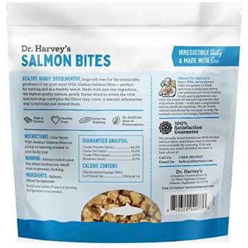 Dr. Harvey's Wild Alaskan Salmon Bites - Freeze Dried Dog Training Treats with Salmon Meat for Dogs - 7 Ounces