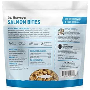 Dr. Harvey's Wild Alaskan Salmon Bites - Freeze Dried Dog Training Treats with Salmon Meat for Dogs - 7 Ounces