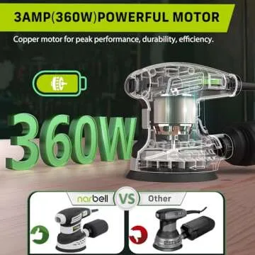 NARBELL Orbital Sander 3.0AMP(360W),14000RPM Random Orbit Sander Tool with 6 Variable Speeds, 5" Ele...