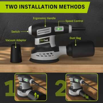 NARBELL Orbital Sander 3.0AMP(360W),14000RPM Random Orbit Sander Tool with 6 Variable Speeds, 5" Electric Palm Sander Kit with Dust Bag,15pcs Sandpapers for Woodworking & Sanding, Light Gray
