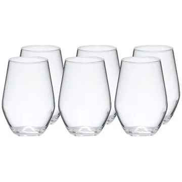 Amazon Basics Stemless Wine Glasses - Set of 6, 19-Ounce Clear