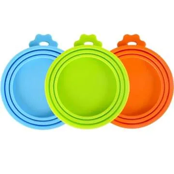 SHENGQIDZ 3 Pack Pet Food Can Covers Universal Can Lids Safe/Silicone Dog&Cat Food Can Lid Covers (green+blue+orange)