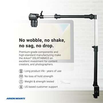 ARKON Mounts Overhead Camera Mount | Includes Ceiling Mount Bracket, Phone Holder, Tablet Holder, & Camera Mount | 360° Adjustable | Durable & Super Stable Metal Mounting Base DSLRTABMG5