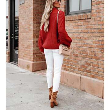 BWQ Women's 2024 Fall Oversized Pullover Sweaters Loose Casual Crewneck Long Sleeve Chunky Soft Cable Knit Blouse Tops Red M