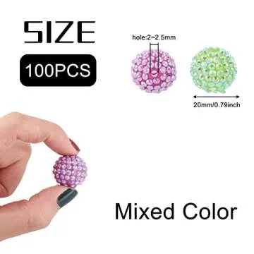 Beadthoven 100pcs Resin Rhinestone Beads, 20mm Focal Beads for Pens, Sparkly Disco Ball Beads AB Candy Color Crystal Bling Diamond Beads Glittery Bubblegum Beads for DIY Jewelry Making Keychain