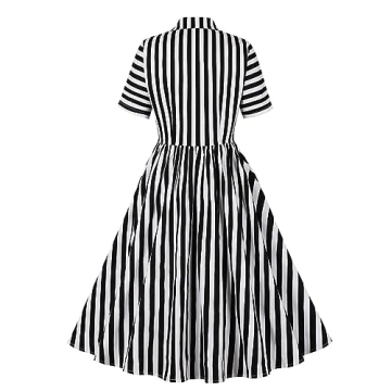 1950s Vintage Dress Women Classic Black Stripe Button Style