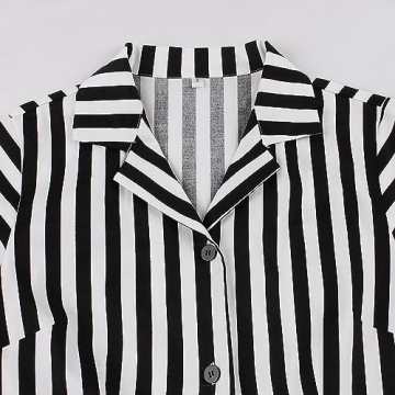 1950s Vintage Dress Women Classic Black Stripe Button Style