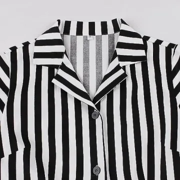 1950s Vintage Dress Women Classic Black Stripe Button Style