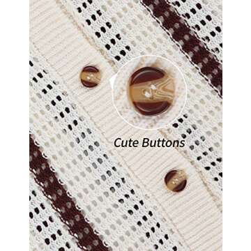 Gihuo Women' s Y2K 2 Piece Knit Outfits Striped Sweater Shorts Set Color Block Long Sleeve Button Up Shirts Shorts(Coffee-XS)