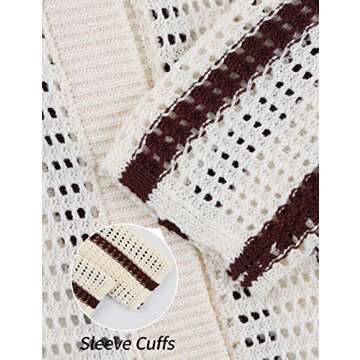 Gihuo Women' s Y2K 2 Piece Knit Outfits Striped Sweater Shorts Set Color Block Long Sleeve Button Up Shirts Shorts(Coffee-XS)