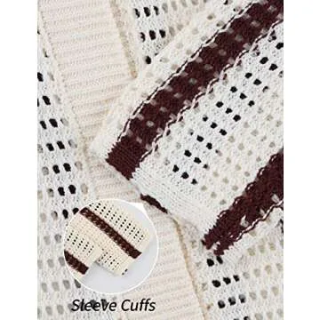 Gihuo Women' s Y2K 2 Piece Knit Outfits Striped Sweater Shorts Set Color Block Long Sleeve Button Up Shirts Shorts(Coffee-XS)