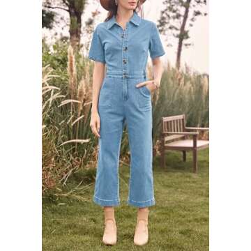 Cicy Bell Women's Short Sleeve Denim Jumpsuits - Stylish & Versatile