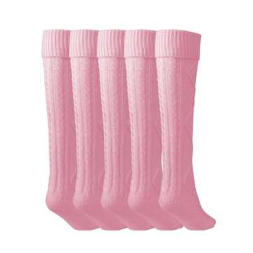 Floral Find Women's Cable Knit Knee-High Winter Boot Socks Extra Long Thigh Leg Warmers Stocking (F-Pink)