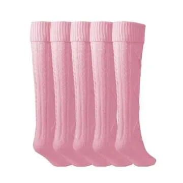 Floral Find Women's Cable Knit Knee-High Winter Boot Socks Extra Long Thigh Leg Warmers Stocking (F-Pink)
