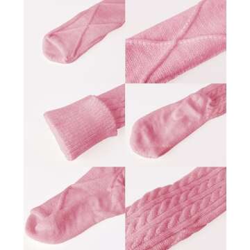 Floral Find Women's Cable Knit Knee-High Winter Boot Socks Extra Long Thigh Leg Warmers Stocking (F-Pink)