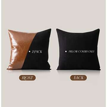 GEGELICA 2 Pack Faux Leather Throw Pillow Covers Stitching Black Brown Twill Pattern Boho Pillow Covers Apply to for Couch Living Room Bedroom Decorative Pillow Covers,Pillow Covers 18X18