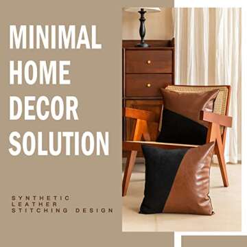 GEGELICA 2 Pack Faux Leather Throw Pillow Covers Stitching Black Brown Twill Pattern Boho Pillow Covers Apply to for Couch Living Room Bedroom Decorative Pillow Covers,Pillow Covers 18X18