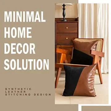 GEGELICA 2 Pack Faux Leather Throw Pillow Covers Stitching Black Brown Twill Pattern Boho Pillow Covers Apply to for Couch Living Room Bedroom Decorative Pillow Covers,Pillow Covers 18X18