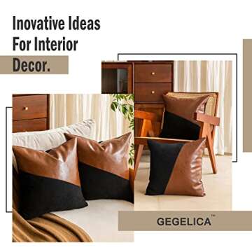 GEGELICA 2 Pack Faux Leather Throw Pillow Covers Stitching Black Brown Twill Pattern Boho Pillow Covers Apply to for Couch Living Room Bedroom Decorative Pillow Covers,Pillow Covers 18X18