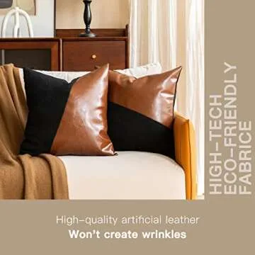 GEGELICA 2 Pack Faux Leather Throw Pillow Covers Stitching Black Brown Twill Pattern Boho Pillow Covers Apply to for Couch Living Room Bedroom Decorative Pillow Covers,Pillow Covers 18X18
