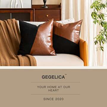 GEGELICA 2 Pack Faux Leather Throw Pillow Covers Stitching Black Brown Twill Pattern Boho Pillow Covers Apply to for Couch Living Room Bedroom Decorative Pillow Covers,Pillow Covers 18X18