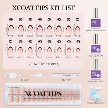 BTArtboxnails XCOATTIPS French Gel Nails - Skin Tones French Tip Press on Nails, Short Almond Nail Tips with Nail Gel, French Protecting Duo, Nail Lamp, All in One Fake Nail Valentines Day Gift