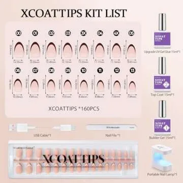 BTArtboxnails XCOATTIPS French Gel Nails - Skin Tones French Tip Press on Nails, Short Almond Nail Tips with Nail Gel, French Protecting Duo, Nail Lamp, All in One Fake Nail Valentines Day Gift