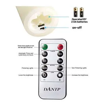 danip flameless Candle, with Embedded String Lights, 5-Piece LED Candles, with 10-Key Remote Control, 24-Hour Timer Function, Dancing Flame, Real Wax, Battery-Powered. (Ivory White)
