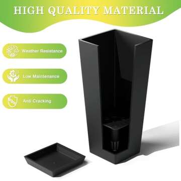 TUYOHW Set of 2 Large Tall Planter for Indoor or Outdoor 24" Tall Flower Pots Tapered Tall Planters with Tray for Porch, Patio, Backyard, Large Planters for Outdoor Indoor Plants(Black)