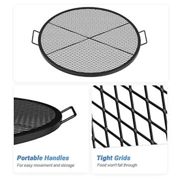 only fire X-Marks Fire Pit Grill Cooking Grate, Outdoor Campfire BBQ Grill, Round - 36 Inch