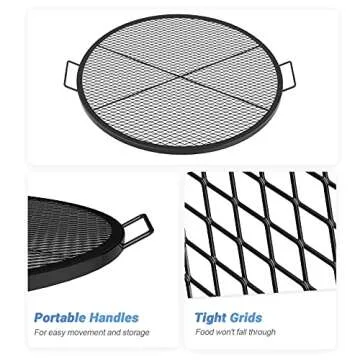 only fire X-Marks Fire Pit Grill Cooking Grate, Outdoor Campfire BBQ Grill, Round - 36 Inch
