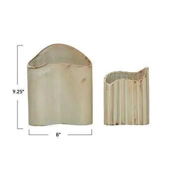 Bloomingville Scandinavian Stoneware Organically Shaped Edge, Set of 2, Beige Vase, Ivory