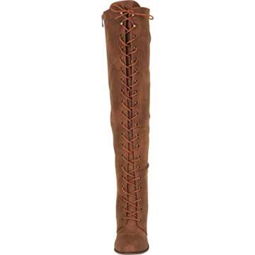 Cambridge Select Women's Closed Toe Lace-up Chunky Stacked Heel Over The Knee Boot,6 B(M) US,Tan PU