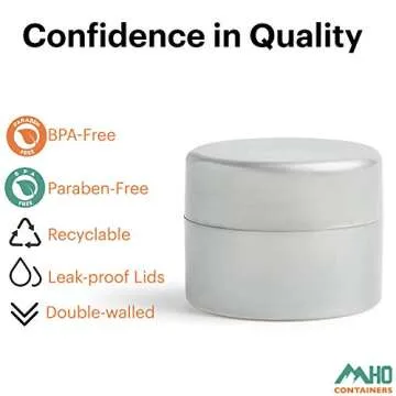 MHO Containers | Pearlized Plastic Cosmetic Jars - Double-Walled Screw-on Refillable 7 gram/0.25oz - Set of 50 (Pearl)