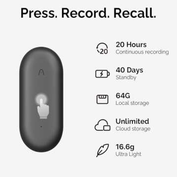 AI Voice Recorder, PLAUD NotePin Voice Recorder, App Control, AI Notetaker, AI Transcribe & Summarize Support 112 Languages, 64GB Memory, Audio Recorder for Lectures, Meetings, Gray