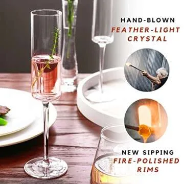 JBHO Elegant Lead-Free Square Champagne Flutes 6Oz