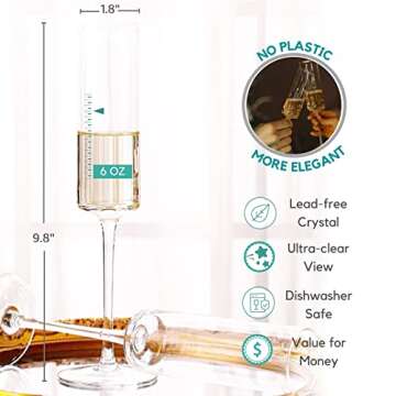 JBHO Square Champagne Flutes, Edge Champagne Glass Set of 4, 6OZ, Lead-Free Premium Clear Crystal Champagne Glasses, Modern Elegant Gift for Wedding, Anniversary, Christmas, Birthday