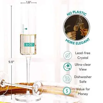 JBHO Elegant Lead-Free Square Champagne Flutes 6Oz