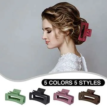RANYE 5PCS Big Claw Clips Non-Slip Hair Jaw Clips Matte design hair accessories for women large Hair Barrette Clamps Ponytail Holder (5 colors)