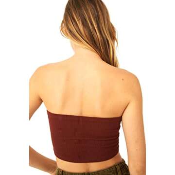 Free People Amelia Bandeau Bra for Women - Rayon-Spandex Blend Construction - Fine Ribbing - Stretch Fit Clove MD-LG (US Women's 8-14) One Size